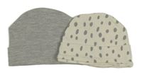 2set - 2x čepice - šedá + bílá puntíkatá 