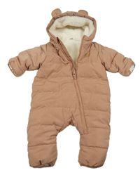 Starorůžová šusťáková zimní kombinéza s nášivkou a kapucí H&M