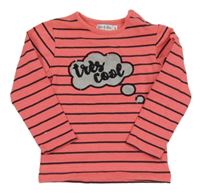 Růžovo-tmavošedé pruhované triko s nápisem 