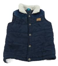 Tmavomodrá šusťákovo/manšestrová zateplená vesta s límečkem Little kids