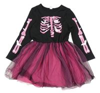 Kostým - Černo-růžové šaty s kostrou a tylovou sukní Shein