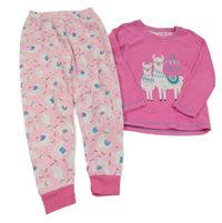 Růžové fleecové pyžamo s lamami Dunnes Stores