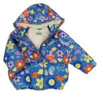 Modro-barevná květovaná šusťáková zimní bunda s kapucí F&F