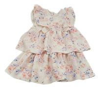 Bílo-světlerůžové květované vrstvené šaty 