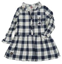 Tmavomodro-bílé kostkované třpytivé šaty s nášivkami Orchestra 