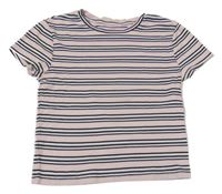 Světlerůžovo-černo-khaki pruhované žebrované crop tričko H&M