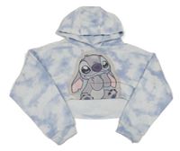 Světlemodro-bílá batikovaná crop mikina se Stitchem a kapucí C&A