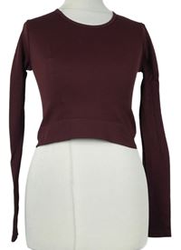 Dámské vínové žebrované crop elastické triko Pull & Bear