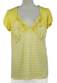 Dámská žluto-bílá pruhovaná halenka s krajkou Select 