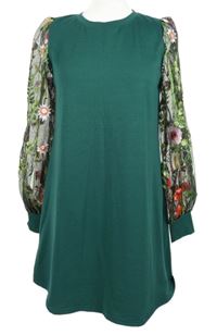 Dámské zelené šaty s tylovými květovanými rukávy zn. Shein 