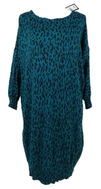 Nové - Dámské tyrkysovo-černé vzorované pletené šaty George 