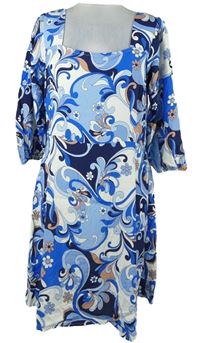 Dámské modro-hnědo-bílé květované šaty F&F