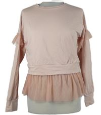 Dámská světlerůžová mikina s tylovými volánky Boohoo 