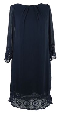 Dámské tmavomodré šifonové šaty s krajkovými lemy Gallery 