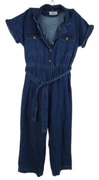 Dámský tmavomodrý riflový culottes overal s páskem New Look