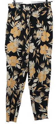 Dámské černo-béžové květované volné kalhoty F&F