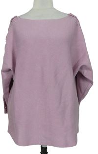 Dámský růžový volný svetr s krajkou a korálky 