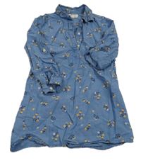 Modré květinové plátěné šaty H&M