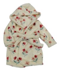 Světlebéžový květinový chlupatý župan s kapucí George