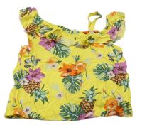 Žlutý květovaný top s volány a ovocem H&M