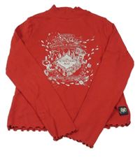 Tmavočervené žebrované triko se stojáčkem a potiskem Harry Potter 