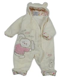 Bílá chlupatá kombinéza s oušky a králíčkem Topolino