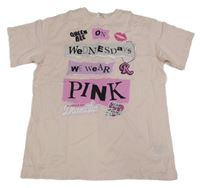 Růžové tričko s potiskem a nápisy H&M