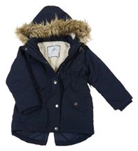 Tmavomodrá šusťáková zimní parka s kapucí Topolino
