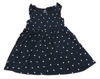 Tmavomodré bavlněné šaty s bílými srdíčky H&M