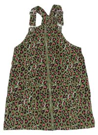 Khaki-růžové leopardí riflové laclové šaty Matalan