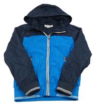Tmavomodro-modrá šusťáková jarní bunda s kapucí H&M