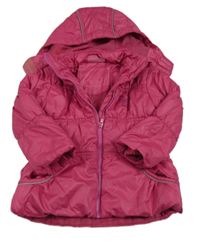 Růžová šusťáková zimní bunda s ptáčkem a kapucí 