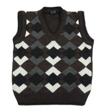 Čokoládovo-bílo-černá károvaná pletená vesta 