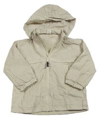 Béžovo-tmavomodrá pruhovaná šusťáková podzimní bunda s kapucí H&M