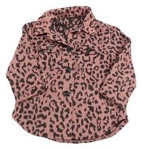 Růžovo-černá leopardí vlněná košilová bunda Tu