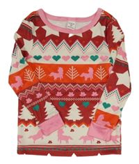 Červeno-krémovo-vínové vzorované triko Shein