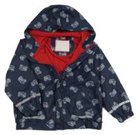 Tmavomodrá nepromokavá jarní bunda s hasiči a kapucí X-mail