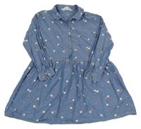 Modré košilové šaty riflového vzhledu s kytičkami H&M