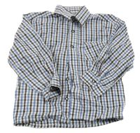 Bílo-světlemodro-hnědá kostkovaná košile 