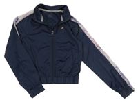 Tmavomodrá sportovní propínací crop mikina se vzorem na rukávech Primark