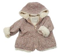 Růžový květovaný zateplený kabátek s kapucí Next