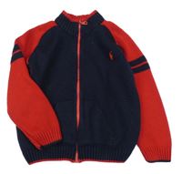 Tmavomodro-červený propínací svetr s výšivkou U.S. POLO ASSN