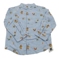 Nové - Světlemodrá melírovaná košile s liškami a medvědy Dunnes