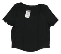 Nové - Černé žebrované crop tričko Primark