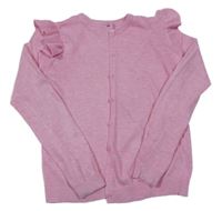 Růžový melírovaný propínací svetr s volánky Matalan