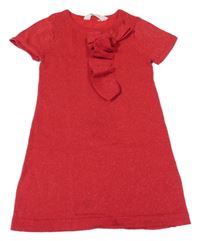 Červené pletené třpytivé šaty s mašlí H&M