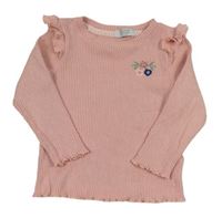 Světlerůžový žebrovaný svetr s kytičkami Primark