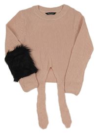 Světlerůžový crop svetr s kožíškem a uzlem Select 