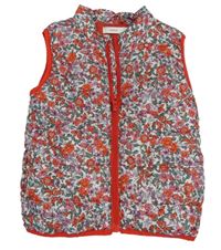 Bílo-červená šusťáková prošívaná zateplená vesta s kytičkami Name it