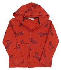 Červená propínací mikina s dinosaury a kapucí H&M